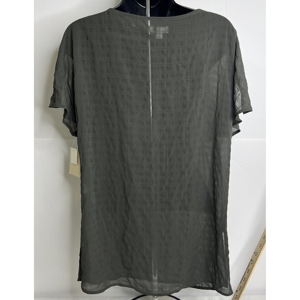 14th & Union Womens Charcoal Gray Checkered Blouse Size Small~Split Shoulder NWT - Picture 5 of 9